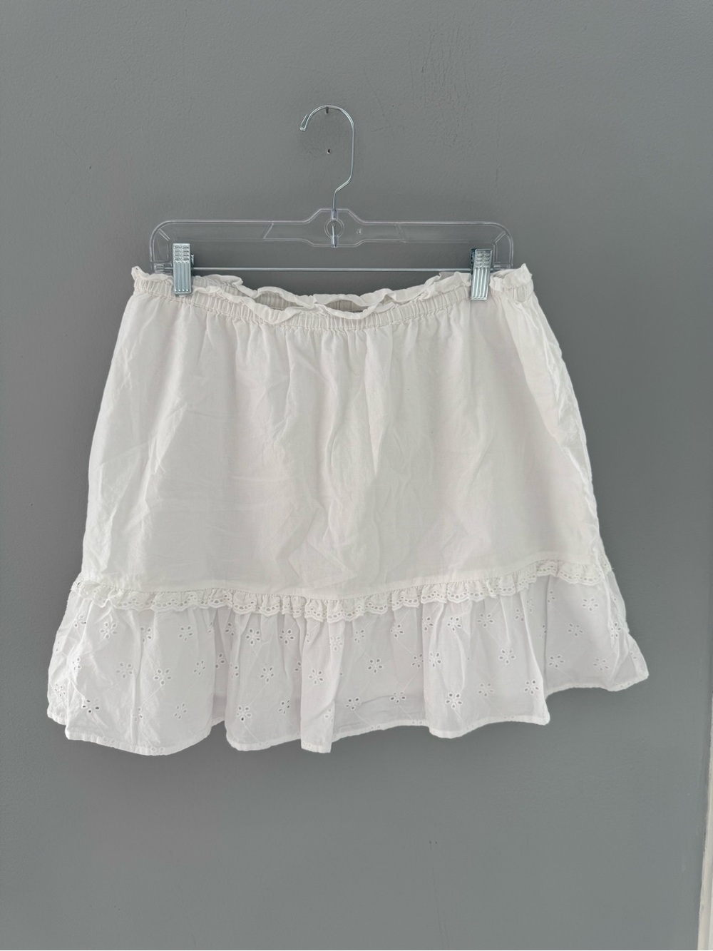 J.Crew White Eyelet Ruffle Mini Skirt Cottagecore Boho Elastic Waist